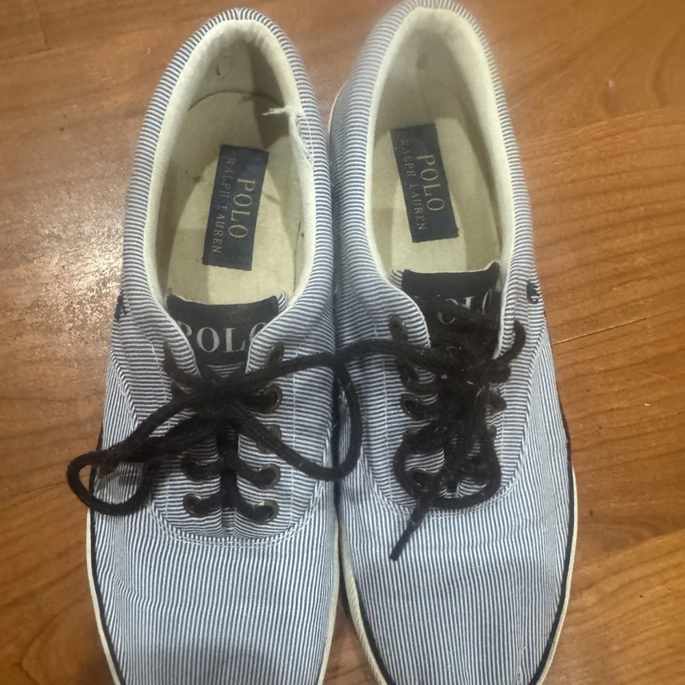 Polo by Ralph Lauren Men’s Light Blue Pinstripe Canvas Sneakers